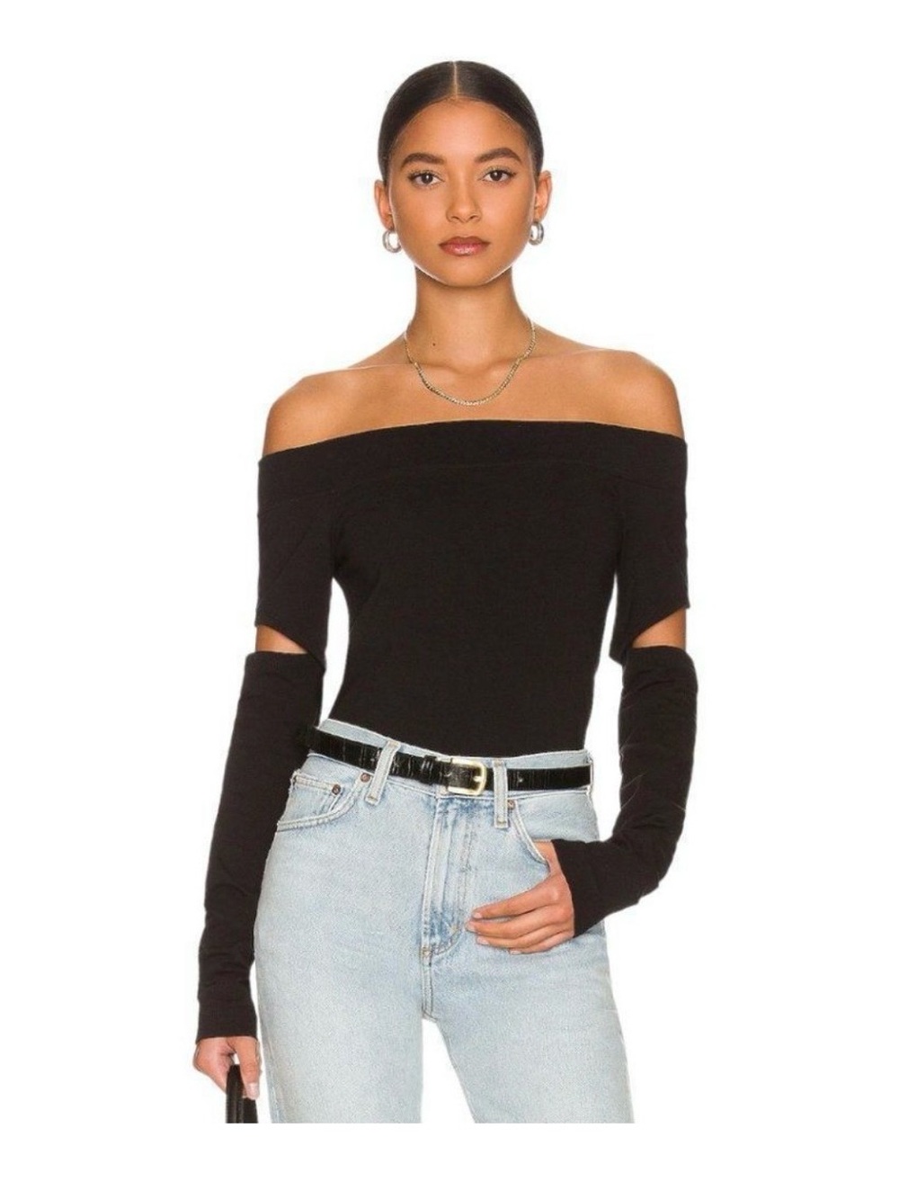 Agolde Ariel Off Shoulder Top revolve Black Cotton Womens Size Medium